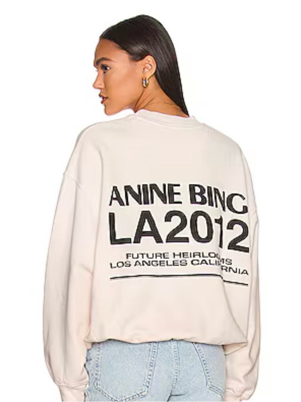 Anine Bing Cream Crewneck Sweatshirt with Black LA2012 Graphic